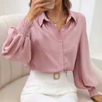 Ženska elegantna puff rukava majica Ležerne prilike navraćaju ovratnik čista boja labava bluza
