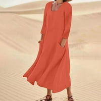 Ženska modna casual puna boja rukav pamuk posteljina rupa narančasta 4xl