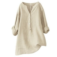 FIMKAUL ženski gumb dolje majice Zimska jesen plus veličina dugih rukava casual vrhovi ispisani patchwork v bluza od pamučne košulje