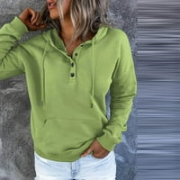 Dukseve pulover za žene sa džepovima dugih rukava od dugih rukava Žene Dukseri za čišćenje kapuljača Žene Žene pulover Dupka Henley V Gumb za planinarenje Žene Green L