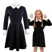 Noć vještica Addams Porodični kostim za djevojke srijeda haljina Addams kostim Peter Pan ovratnik flare crna haljina odjeća za djecu
