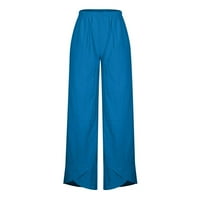 Ženske pamučne posteljine ravne hlače opuštene čvrste visoke elastične struine pantalone za elastičnu strugu Tube Petal kauzal labavi modni plavi s