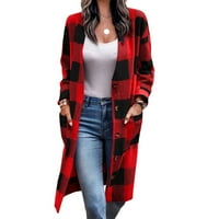 Cleariance Dugi karirani kardigani za ženske gumb Flannel kaput Looba plišani vrhovi sa džepnim jaknom