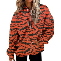 Podplug Halloween Print Hoodie dugih rukava pulover pulover s labavim ležernim dukserom za žene tinejdžerske