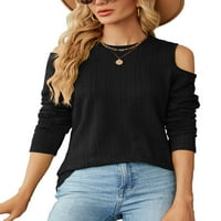 Paille Women T-Majica Dugi rukav Jesen Pulover Plain Solid Color Top Casual Loose Crew Neck Tee Black