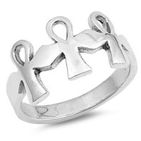ANKH Cross Simbol Životnog prstena Egipta. Sterling Silver Band nakit ženski muški unisni veličine 8