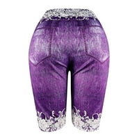 Kratke hlače za žene mršavi maslac Fly Print Jean Jeggings Denim Tharts sa džepovima Purple XXL