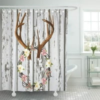 Cvjetni rustikalni kabinski vijenac cvijeća na rogovima jelena jelena za zavjese za tuširanje kupaonice