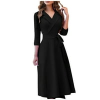 Ženske oblače V-izrez Ležerne prilike Duga puna ručica Ljetna haljina Crna m