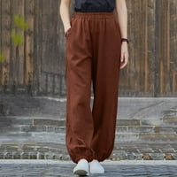 Paughkoer ženske pantalone sa visokim strukom pantalone za hlače sa džepom Labave solidne hlače Poslovne