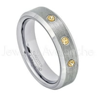 Dame začućene volfsten prsten - 0,21ctw Citrine 3-kameni pojas - personalizirani vulsten vjenčani prsten