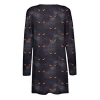 Tking Fashion Women Cardigan Lagana otvorena prednja Ležerne prilike Dugo rukava Halloween Print srednje dužine Jakna Kaput za žene Ginger 2xl