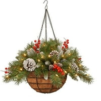 Xmas viseći cvijet veštački božićni viseći košaricu izleta sa mješovitim ukrasima i bijelim LED svjetlima