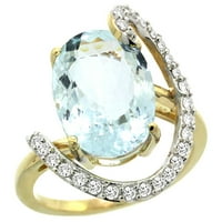 14k žuto zlato prirodni akvamarin prsten ovalni dijamant naglasak, širok, veličina 5.5