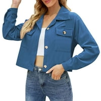 Ženske najbolje žene Casual Top stalk ovratnik debelo pune boje dvostruka džepa kratka košulja jakna plava l