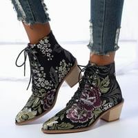 Ženske sandale cvjetne gležnjače cipele na petu modne ispise laceup čizme sandale za žene crna veličina
