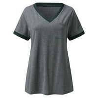 Miayilima V-izrez za žene T majice kratki rukav labavi ljetni vrhovi za žene sa džepom