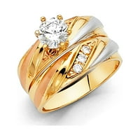 Jewels by LU 14K bijela žuta i ruža Three Color Gold Dame kubični cirkonijski CZ Vjenčani opseg i angažman mladenkina prstena Dvije postavljene veličine 6,5