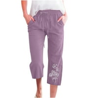 Tuphregyow ženska visoka struka Široke hlače za noge DANDELION Print Comfy casual pantalone sa džepovima Elastične hlače Ravna ljubičasta xxxl