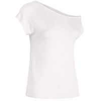 Moonker Womens Tops majice za žene kratki rukav labav ljetni bluza TEE majica s ramenom bijela
