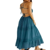 Ženska Y2K izrezana haljina bez leđa Bodycon dugačke tablice Ljetni boho špageti remen niske rezom CAMI haljina Clupwear
