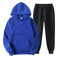 Yinmgmhj Sportski odijelo za muškarce Muške boje Usklađivanje dva džepa s kapuljačom čipkaste pulover džemper sa pantalonama set E + XL