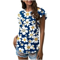 Ženski ljetni modni vrhovi Boho cvjetni print Flounce kratki rukav okrugli izrez Tunika T majice Ležerne