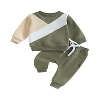 Jaweiwi Toddler Boys Fall hlače Outfits 2T 3T Dugi rukav Kontrastni dukseri i šarkentne hlače Setovi