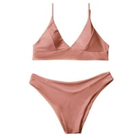 Loyisvidion ženski čišćenje kupaćih kostima Žene čvrste push up visoko rezan čipka u vezu halter bikini set dva kupaći kostim ružičasta 4