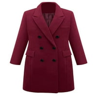 Zodanni Ženski kaput za kapute sa dvostrukim grudima dugački kaput dugački kaput modni kardigan party vino crveno xl