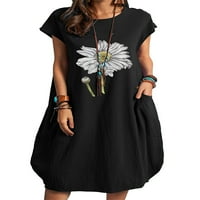 Rejlun dame kratke mini haljine majica majica s ručicama rukava haljina jednostavna casual kaftan crna s