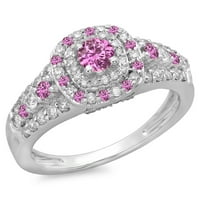 DazzlingRock kolekcija 14k Pink Sapphire & White Diamond Dame Vintage Bridal Halo Angažman prsten CT, bijelo zlato, veličina 9.5