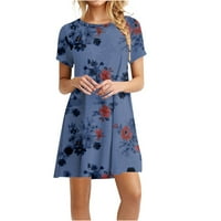 Clearsance YoHome Ljetne haljine Žene Ljetni kratki rukav Odštampani plavi XXL - Najbolji poklon
