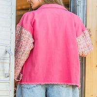 Ženska jakna za sjeme košulje Casual Tweed Patchwork gumb dolje traper jaknu s džepovima za jesen