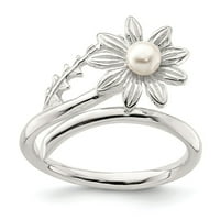 Sterling srebrni slatkovodni kultivirani biserni cvjetni prsten veličine: 8; za odrasle i tinejdžere;