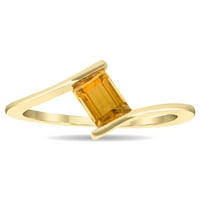 Ženski pasijans smaragdni rez citrinski valni prsten u 10K žutom zlatu
