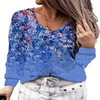 Ženska cvjetna majica s dugim rukavima Casual V izrez Loose Tunic Tops Bluzes