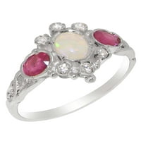 Britanci napravili tradicionalni 14k bijeli zlatni prsten sa prirodnim opal ruby ​​kubičnom cirkonijom Womens Obećani prsten - Veličine Opcije - Veličina 4,25