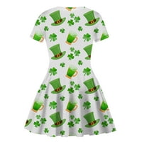 Gotyou ženski modni casual okrugli vrat sv. Patrick's Day Print casual haljina kratkih rukava tamno