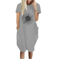 Ljetna haljina za čišćenje ženskog casual labavog suncokretovog ispisa Haljina s kratkim rukavima V-izrez