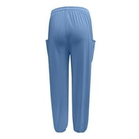 Tkinga modnih ženskih ljetnih ravnih ždrijeba Ležerne prilike labave crteže prozračne joggere sa džepovima svijetlo plava s