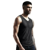 Vrhovi rezervoara Muška grafička ljetna prozračna svilena majica uzgajaju fitness mokret v vrat prsluk bez rukava, size xxxl, crna