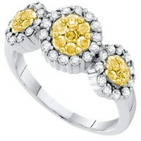 Veličina - 14k bijeli zlatni okrugli žuti dijamant trostruki cvijet cvijet