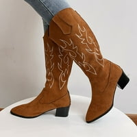 Ženske kaubojske zapadne kaubojske čizme vezene točke-toe boot modne retro blok pete vučne čizme