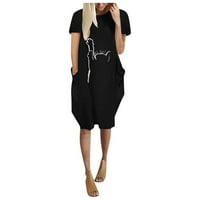 Haljine za žene Ženska pomaka kratkih rukava grafički grafički grafički otisci Srednji duljine labave ležerne haljine crna l