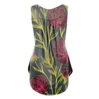 Hanas vrhovi ženski Henley V izrez cvjetni ispis prsluk bez rukava plutani rub ležeran gumb dolje majica
