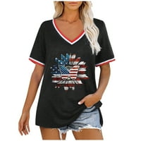 ERSAZI Dan nezavisnosti Četvrti ženski povremeni labavi američki zastava Ispis V-izrezane majice kratkih