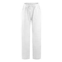 Puntoco Plus Veličina Ženska hlače, ženske pune pamučne posteljine izvlačenja elastične struke Duge hlače za noge bijele 14