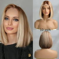 Ljudska kosa prednja perika za žene i djevojke, dužina ramena Bob {ravno} sa istaknutim dijelovima - otporan na toplinu