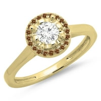 0. Carat 10k žuti zlatni okrugli šampanjac i bijeli dijamantski ženski pleteni rudal halo stil angažman prsten ct